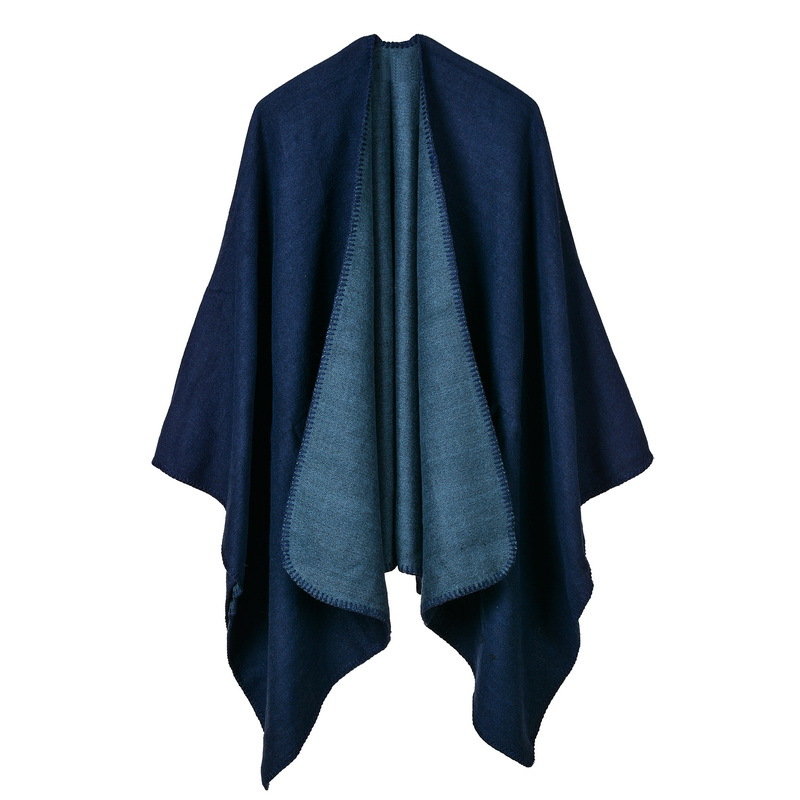 Women's Solid Color Split Open Shawl, Soft Faux Cashmere Warm Plain Monochrome Poncho Cape