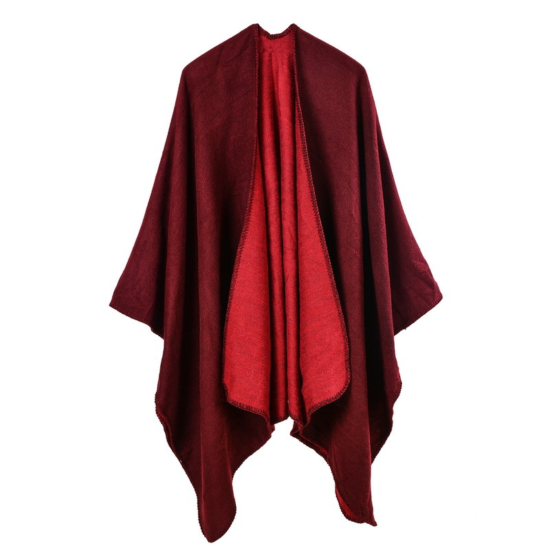 Women's Solid Color Split Open Shawl, Soft Faux Cashmere Warm Plain Monochrome Poncho Cape