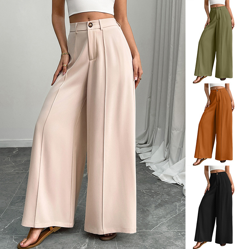 Ženske jednobojne široke pantalone - rasširene pantalone visokog struka, široke pantalone odeće Palazzo