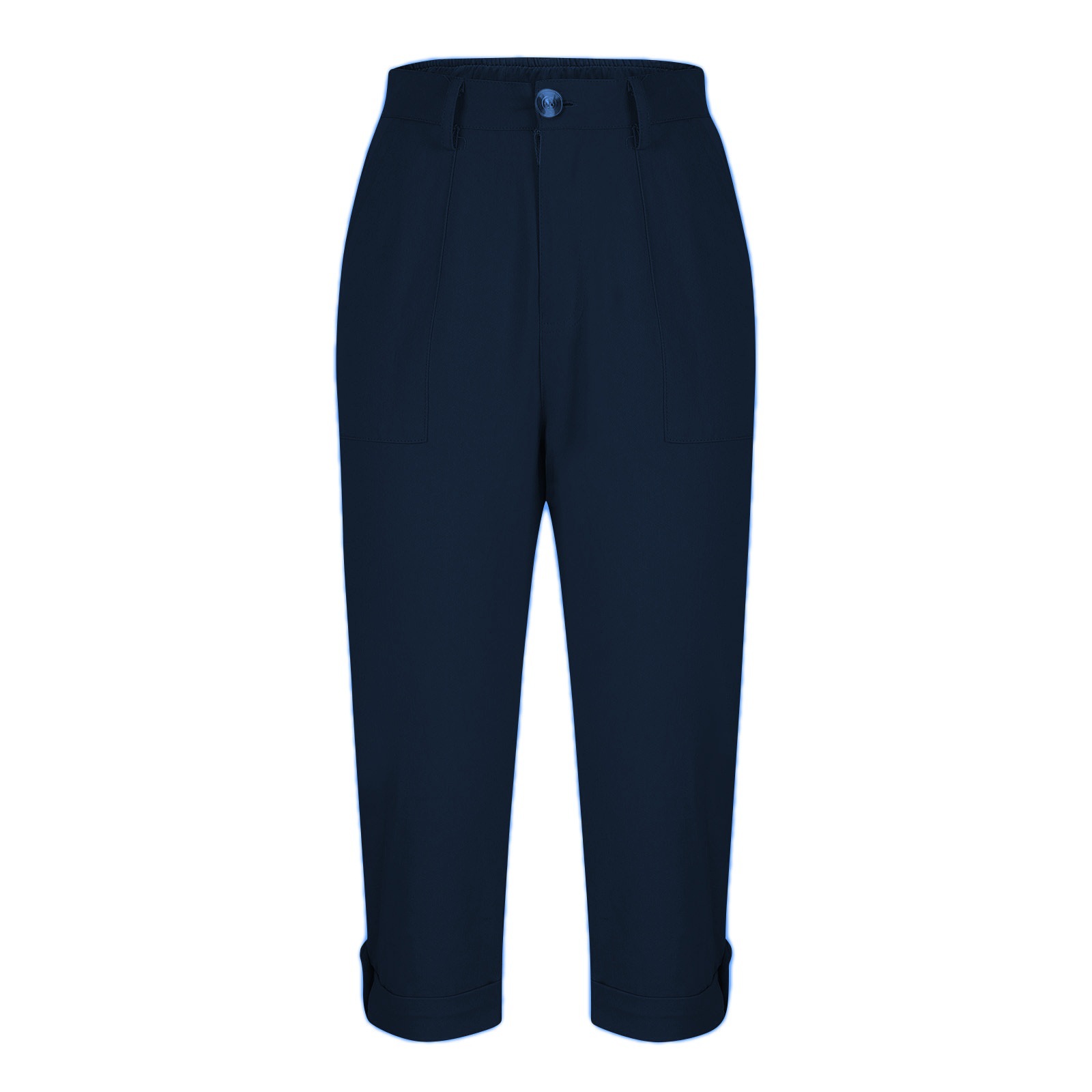 Women's Solid Color Workwear Pants Waist Button Pants Ear Design Pants Leg Curled Women's