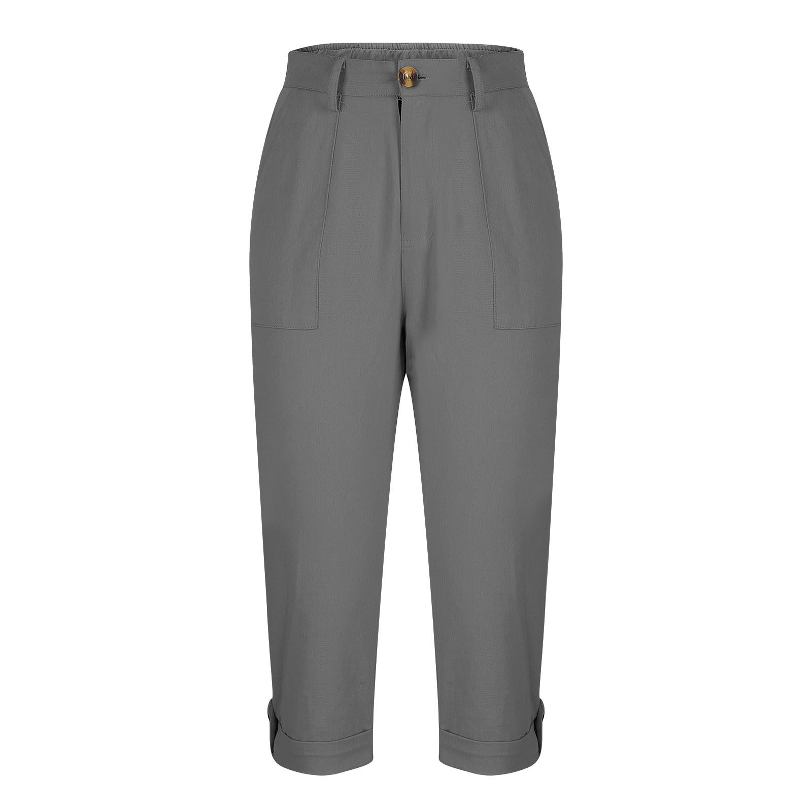 Women's Solid Color Workwear Pants Waist Button Pants Ear Design Pants Leg Curled Women's