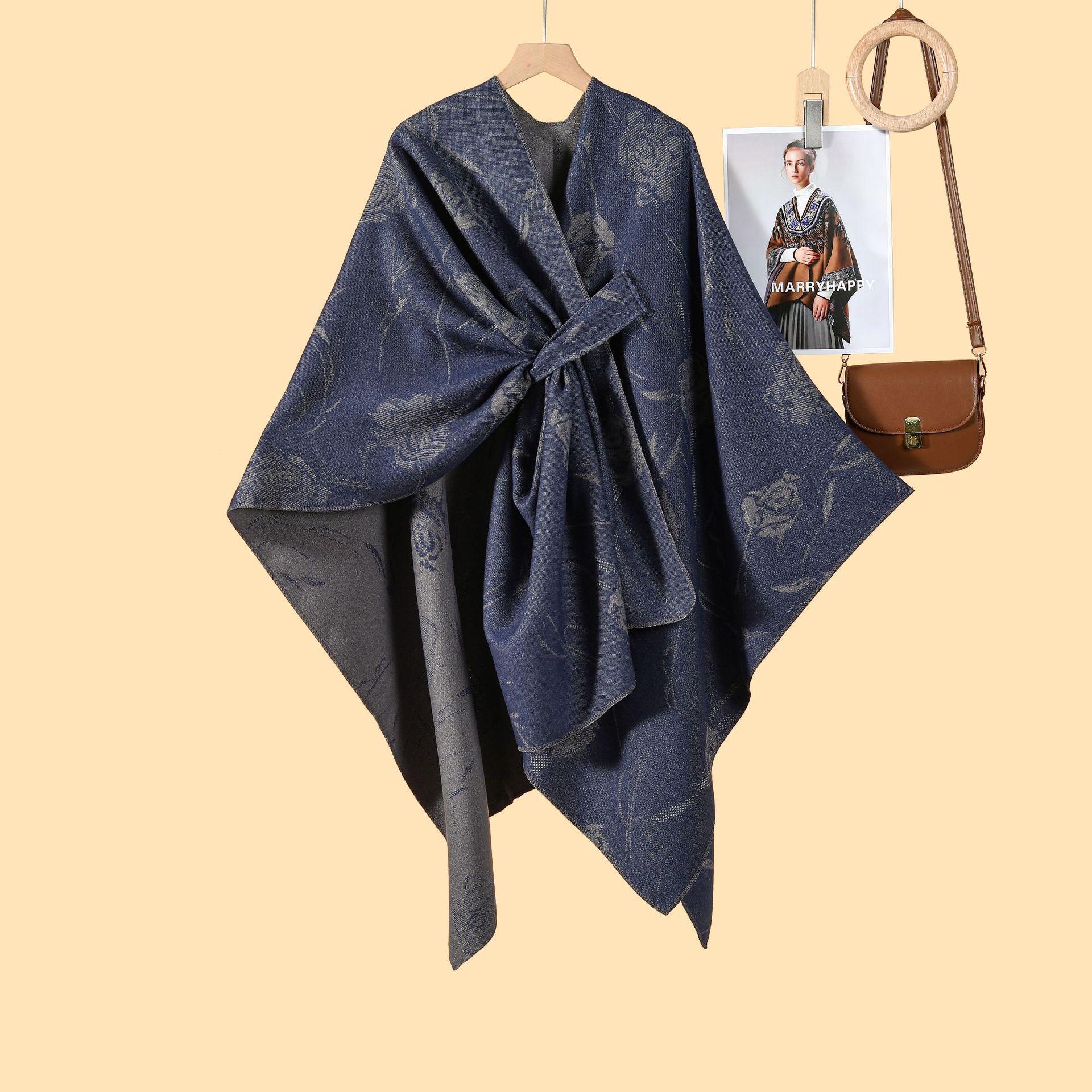 Women's Solid Hooded Split Shawl, Fashion Warm Poncho Cape For Autumn Winter