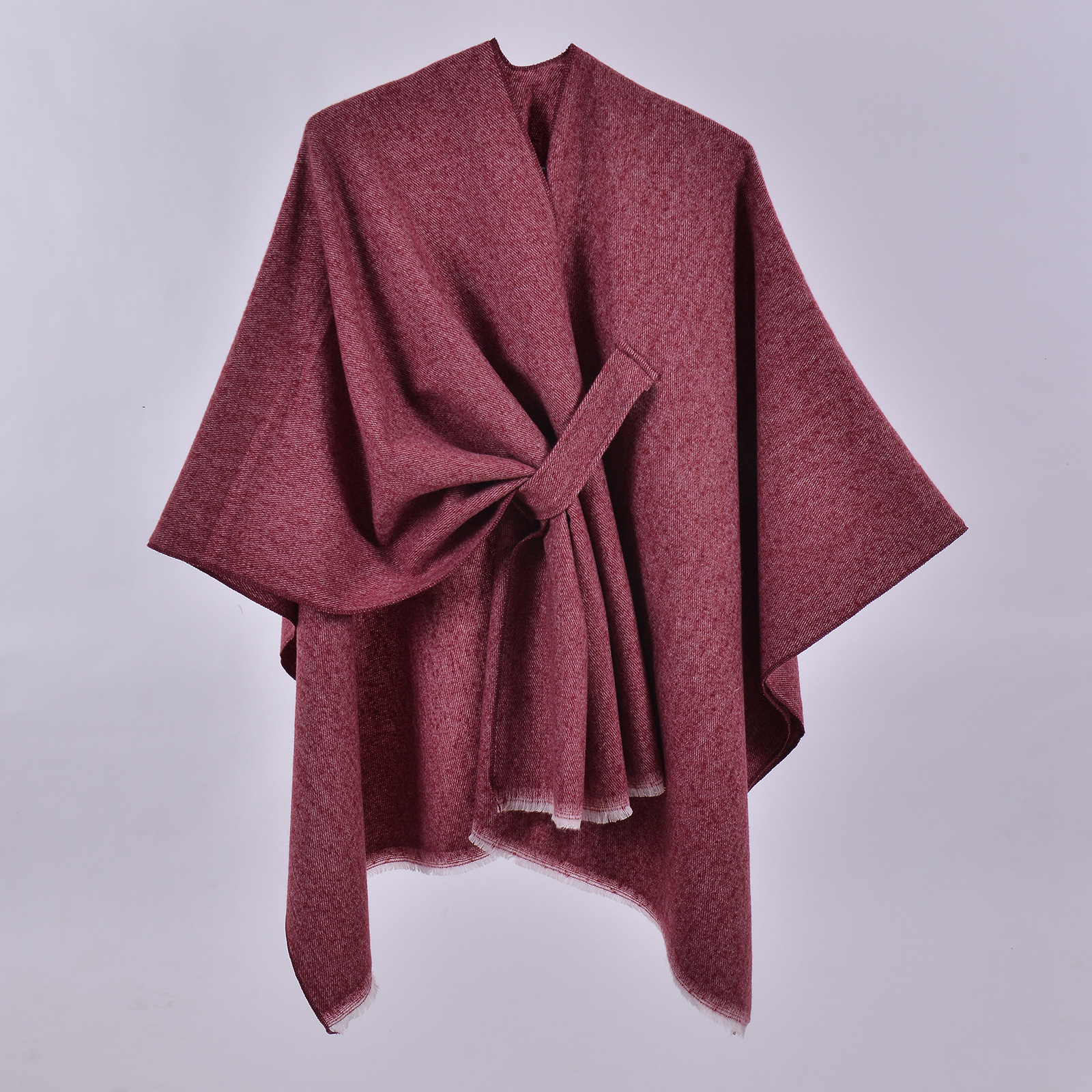 Women's Solid Knit Split Shawl, Plain Striped Poncho Cape Outerwear Warm Scarf For Autumn
