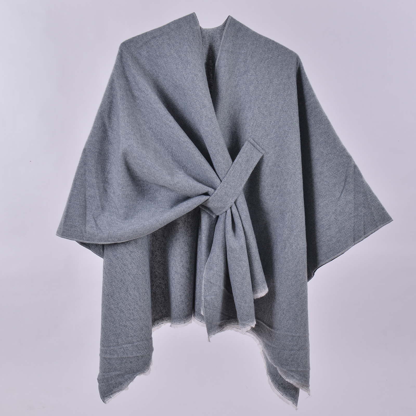 Women's Solid Knit Split Shawl, Plain Striped Poncho Cape Outerwear Warm Scarf For Autumn
