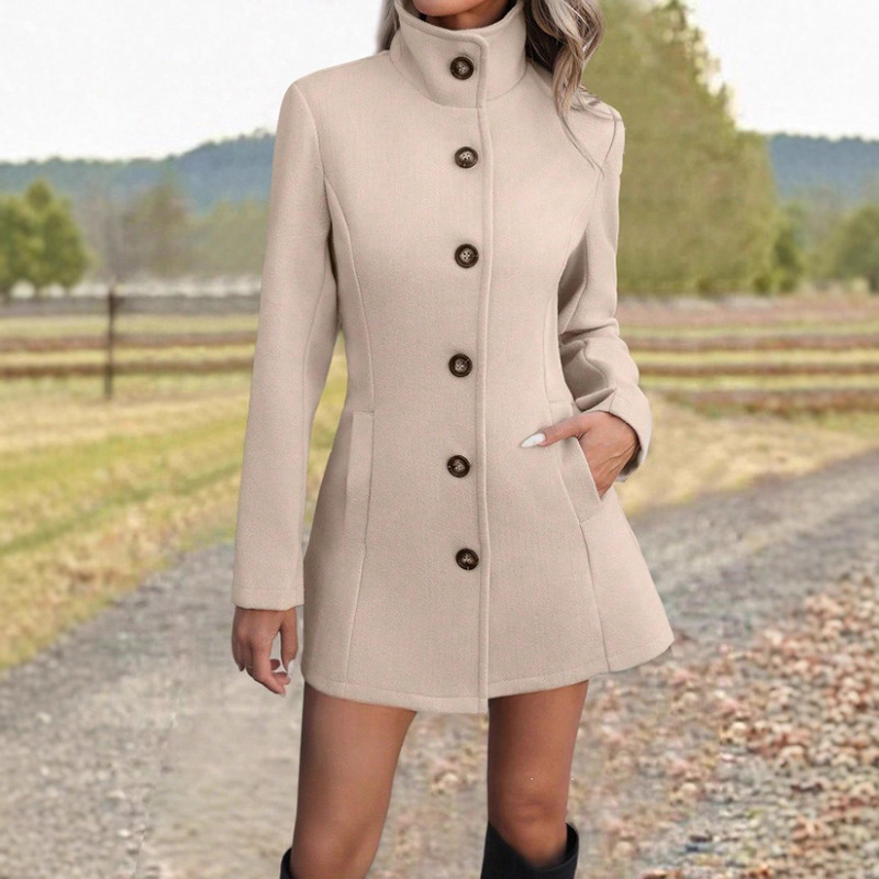 Women's Stand-Neck Wool Casual Coat
