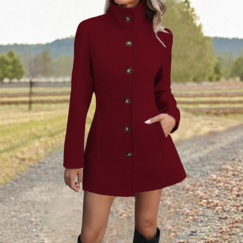 Women's Stand-Neck Wool Casual Coat