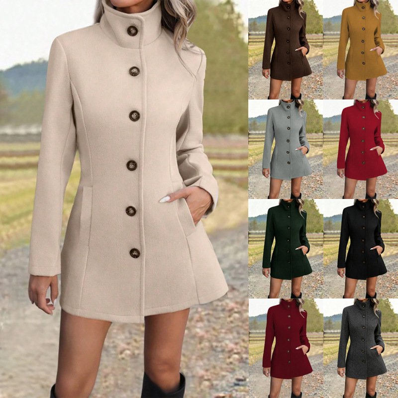 Women's Stand-Neck Wool Casual Coat