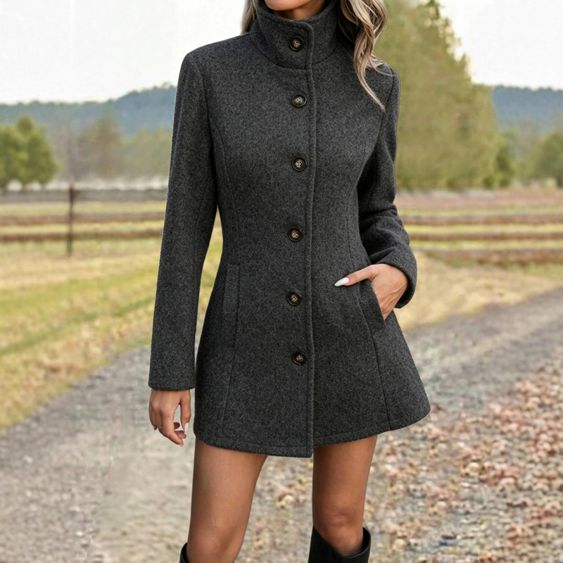 Women's Stand-Neck Wool Casual Coat