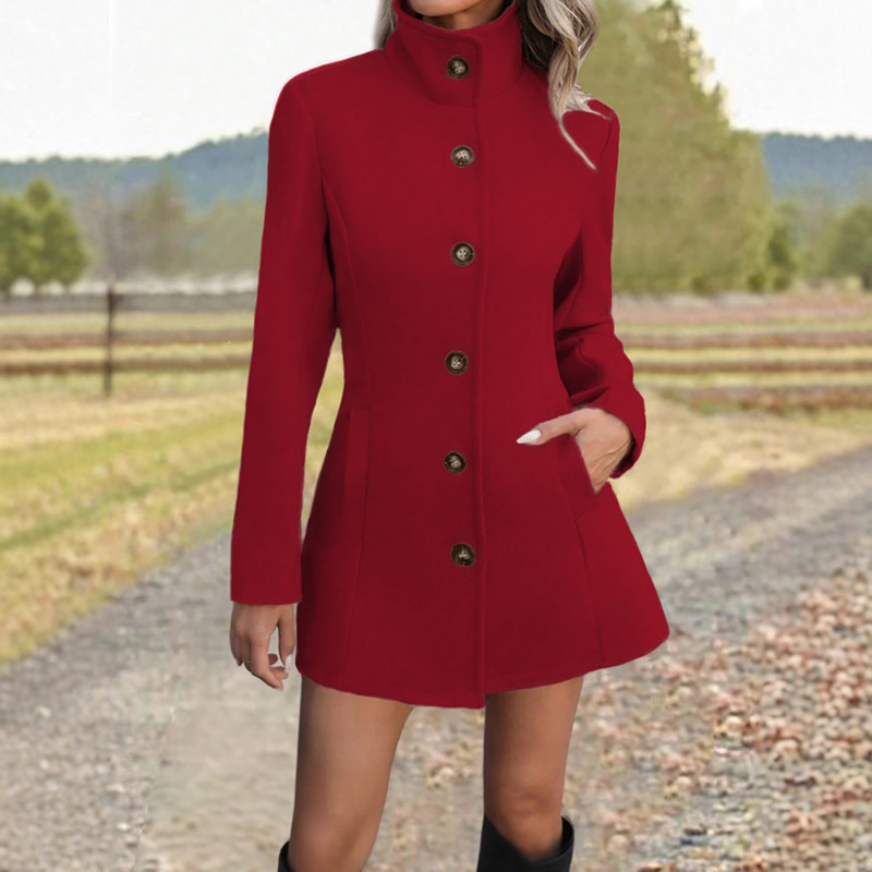 Women's Stand-Neck Wool Casual Coat