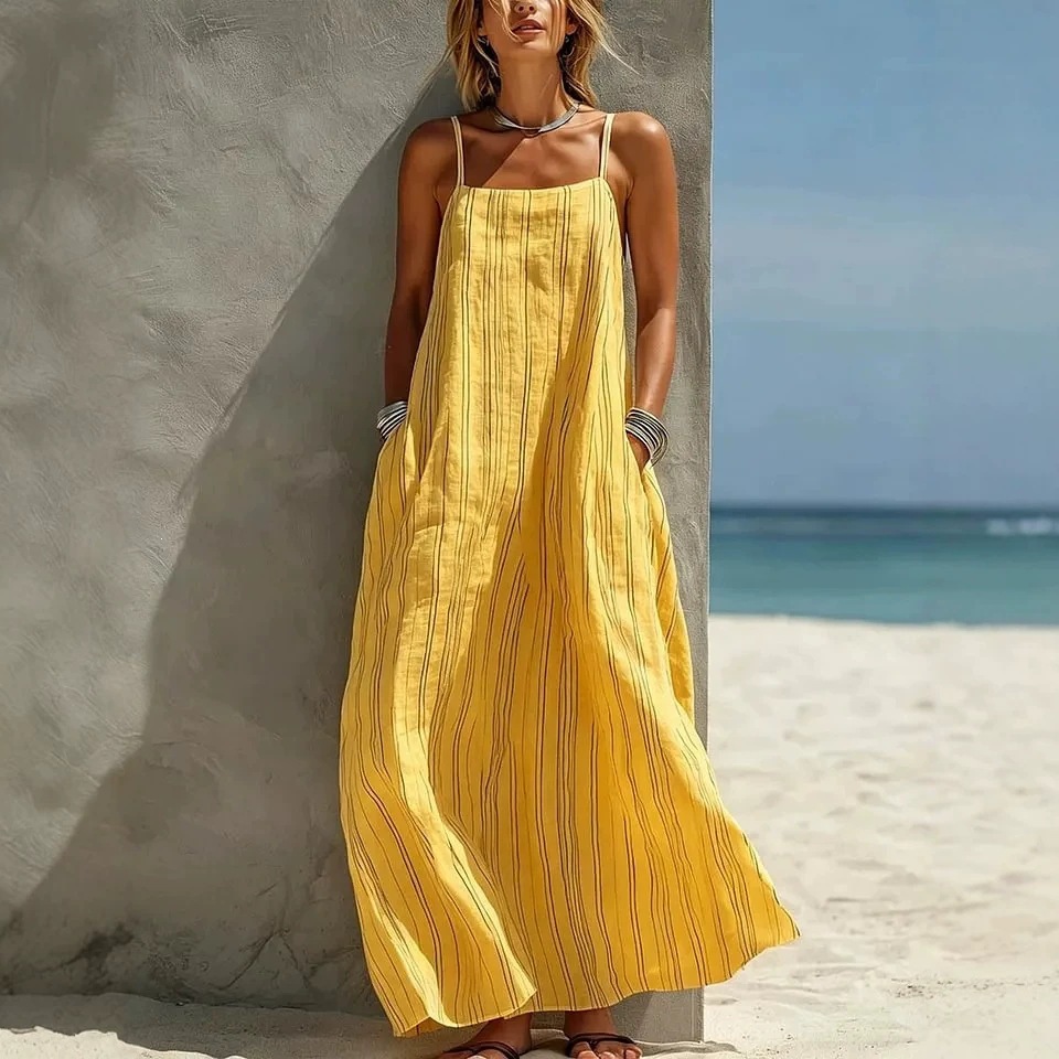 Women's Summer Striped Spaghetti Strap Sleeveless Dress Casual Trendy European American