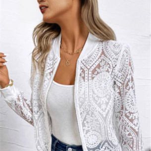 Women's Transparent Lace Zip-front Jacket Stylish And Comfortable Outerwear