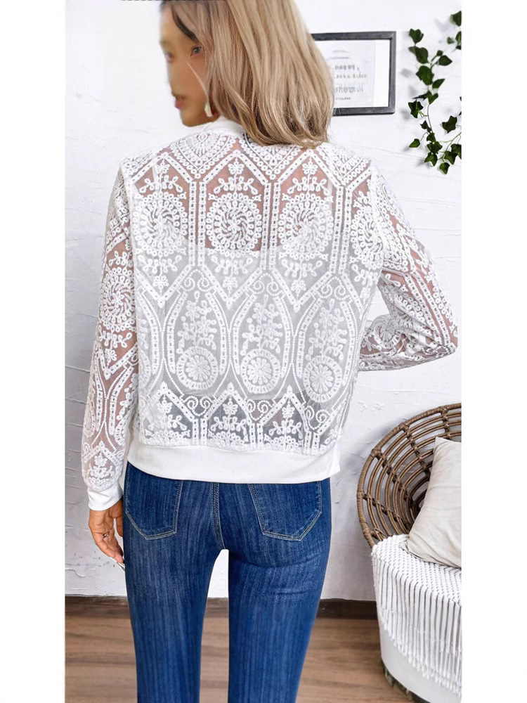 Women's Transparent Lace Zip-front Jacket Stylish And Comfortable Outerwear