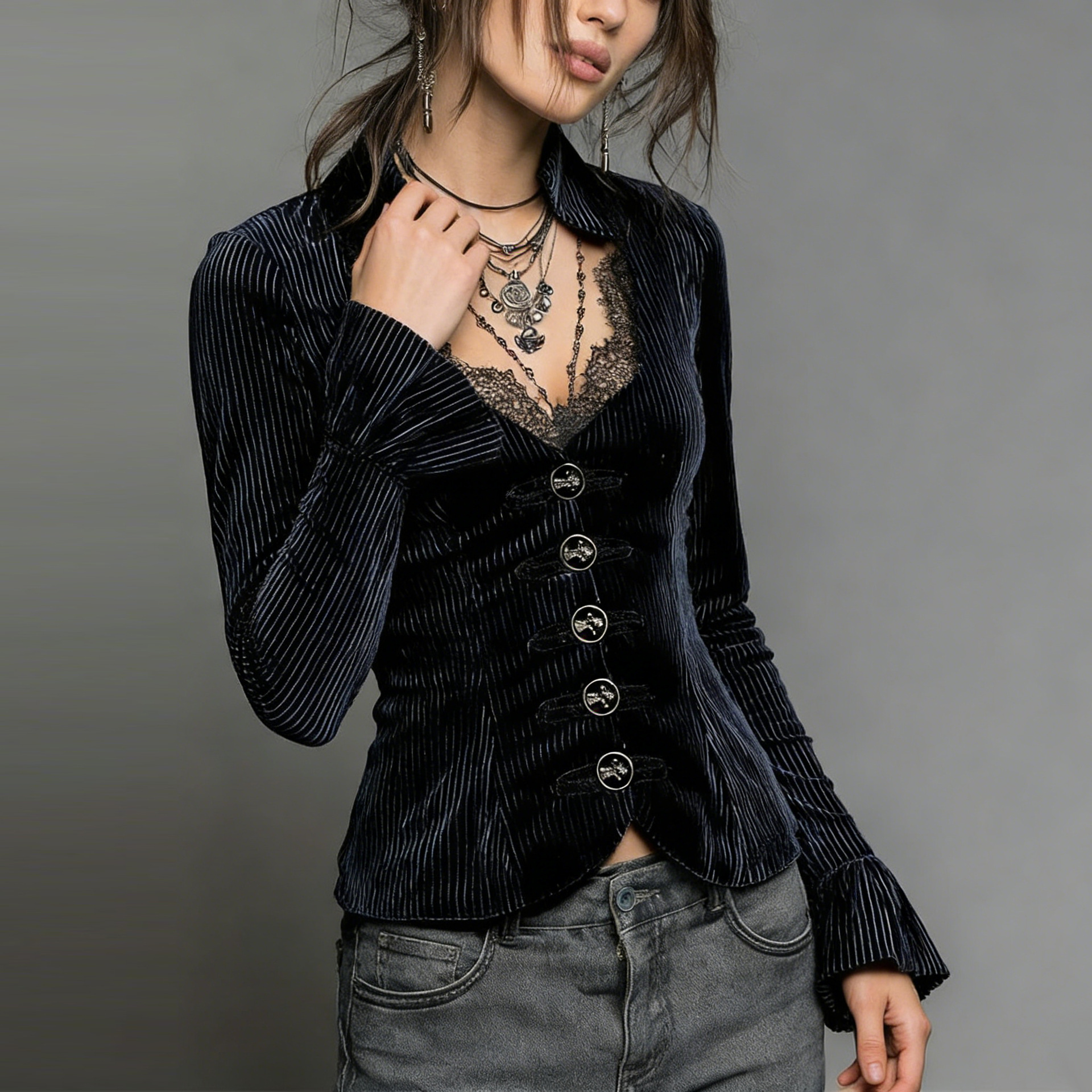 Women's V-neck Slim-fit Long-sleeve Top New Style