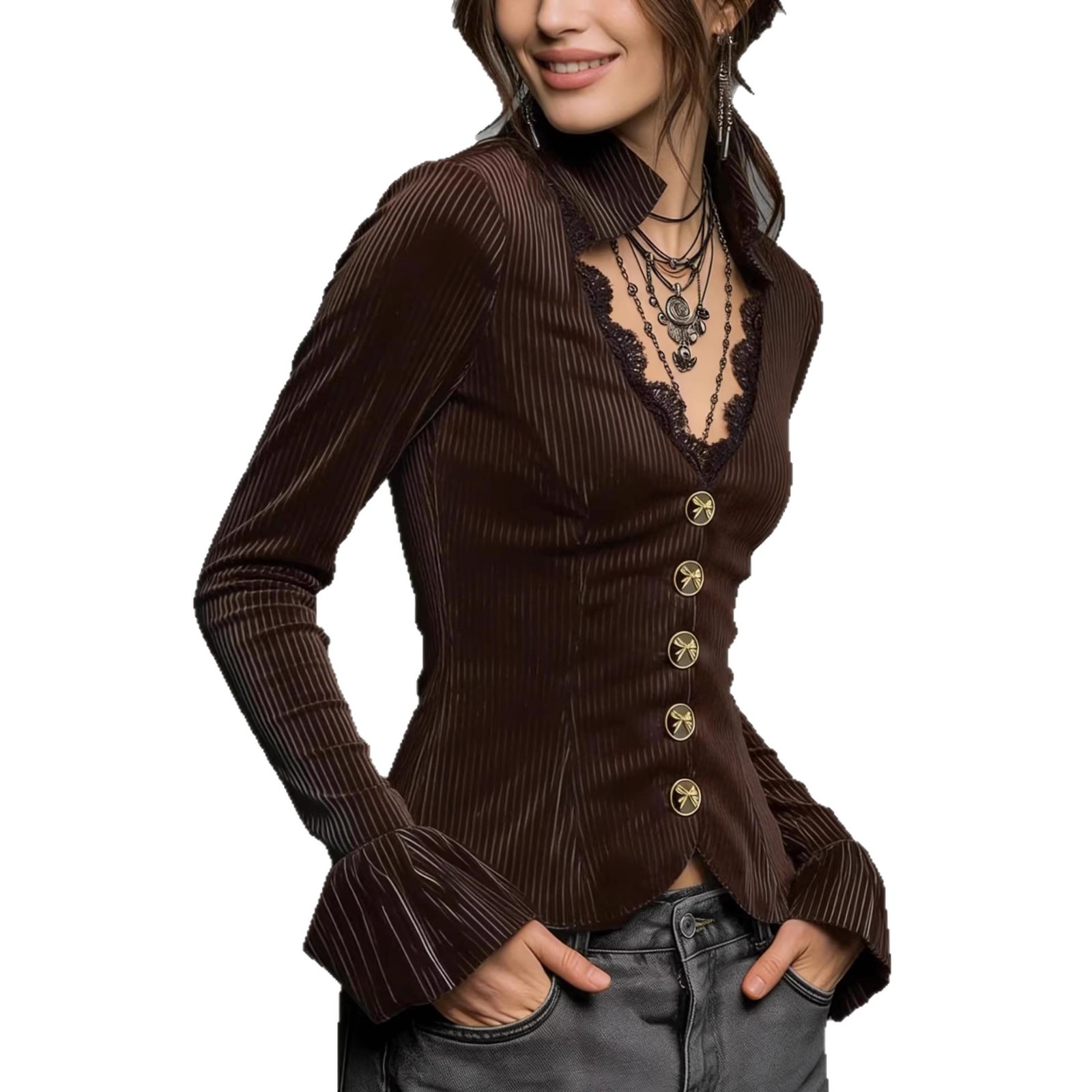 Women's V-neck Slim-fit Long-sleeve Top New Style