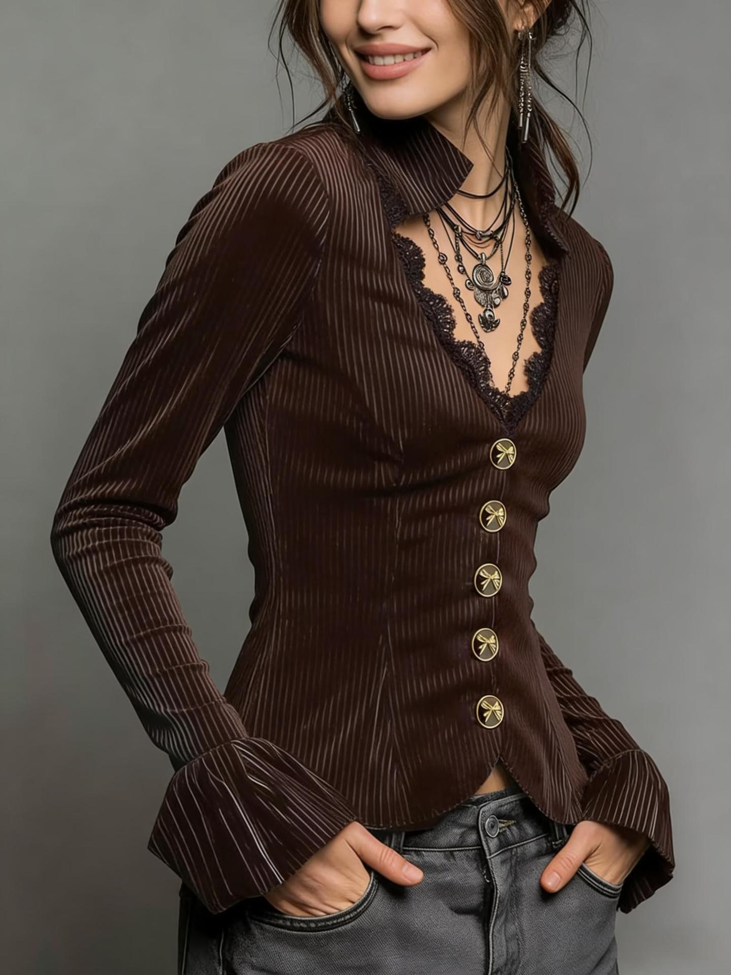 Women's V-neck Slim-fit Long-sleeve Top New Style