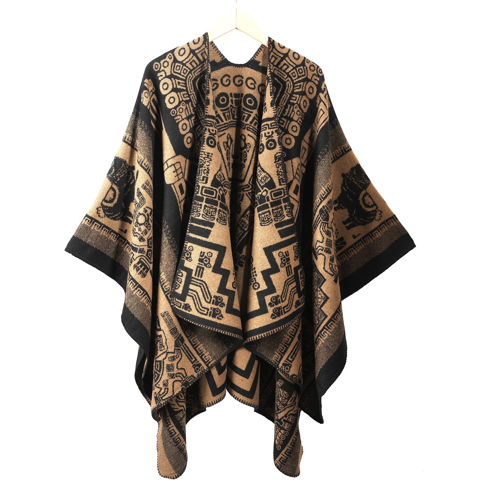 Women's Vintage Trendy Unique Split Shawl, Women's Warm Poncho Thick Shawl