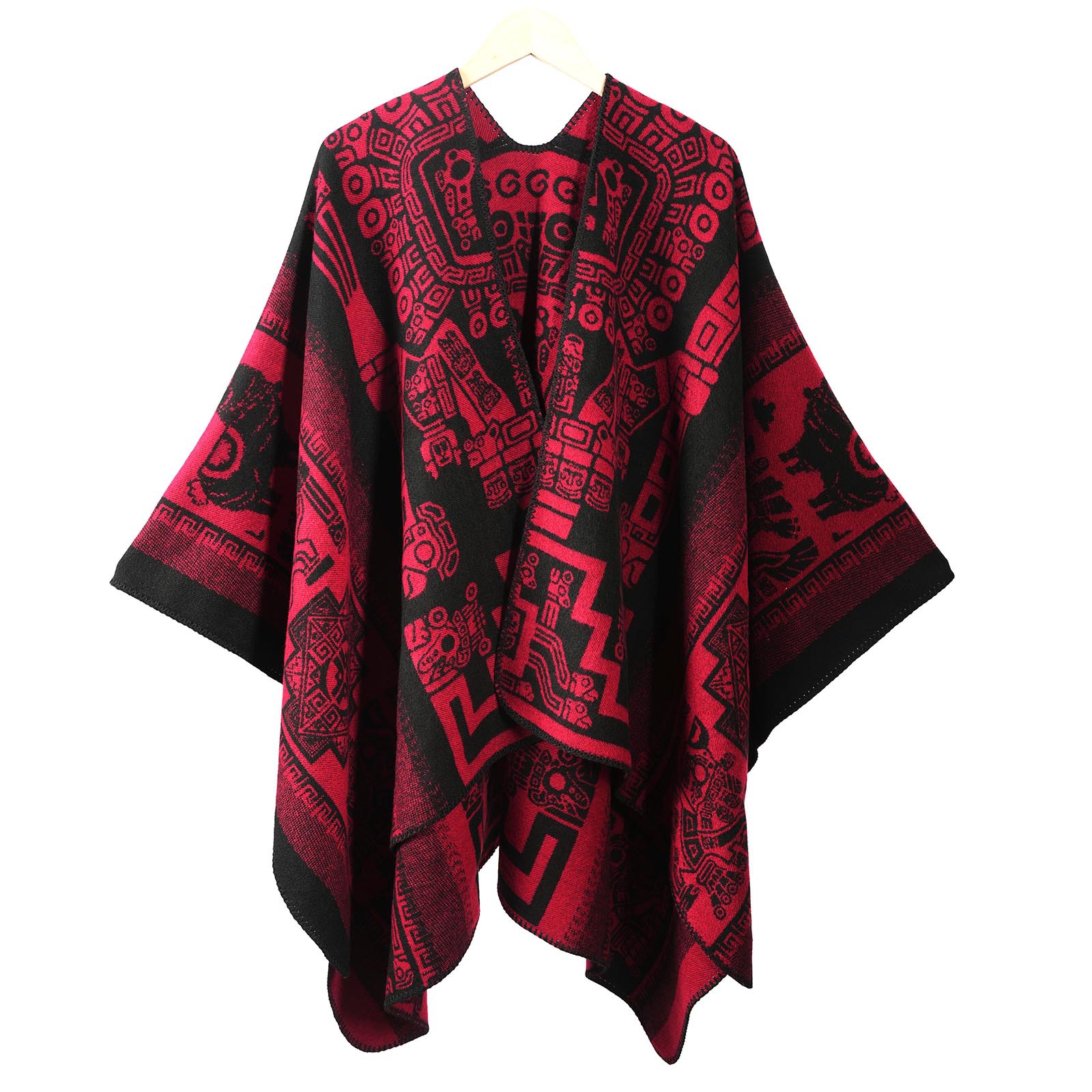Women's Vintage Trendy Unique Split Shawl, Women's Warm Poncho Thick Shawl