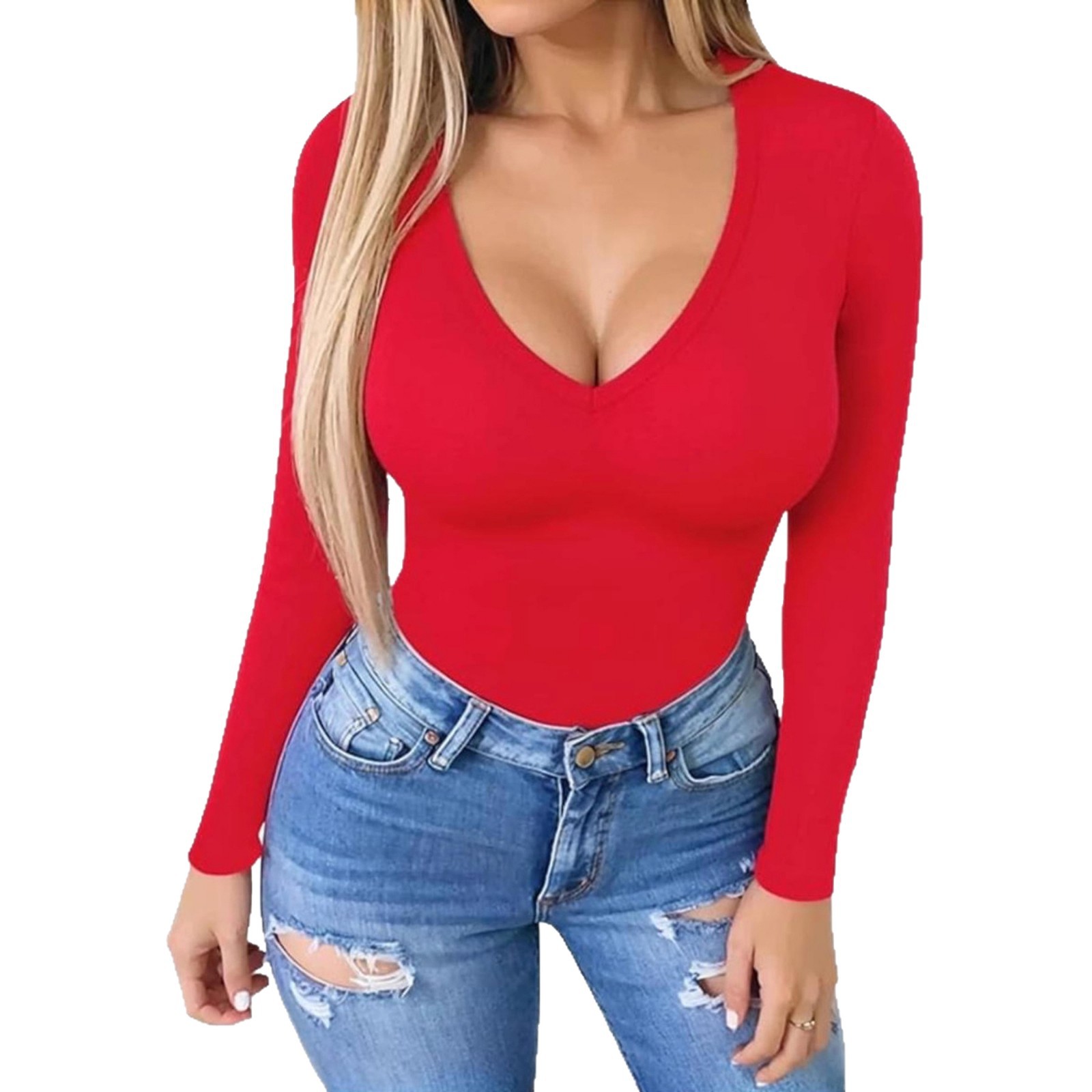 Body da donna con scollo a V a maniche lunghe modellante per il sollevamento dei glutei