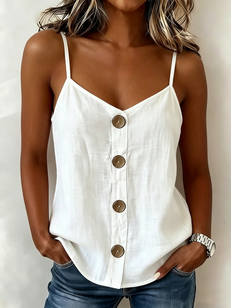 Damen Casual Chic Einfarbige Weste mit V-Ausschnitt und Camisole-Bluse