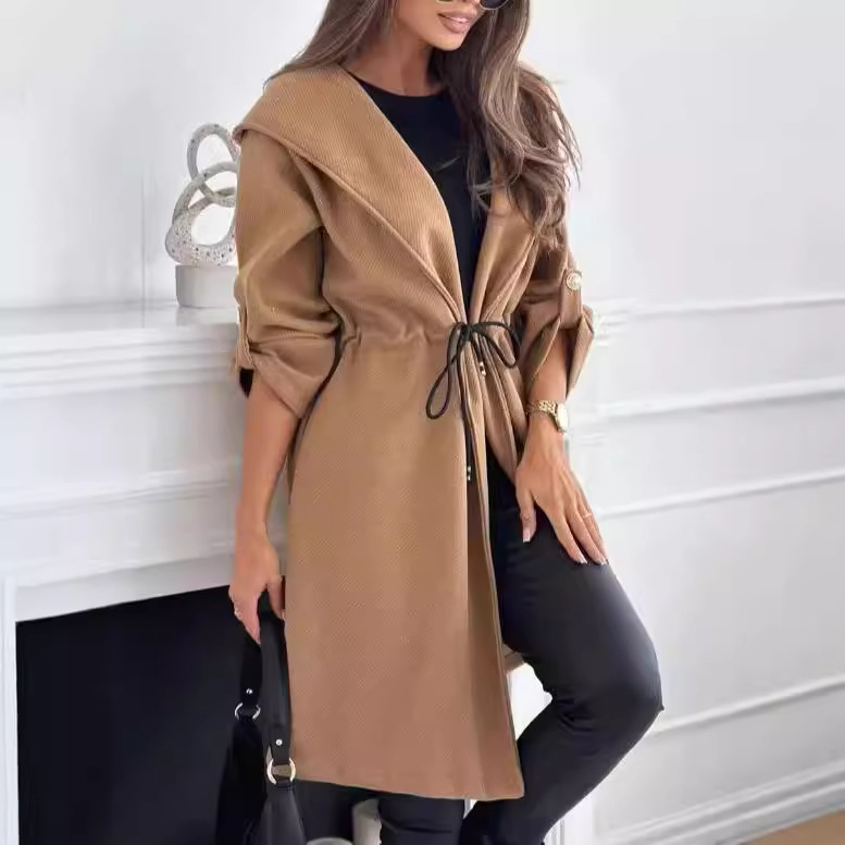 Womens Casual Long-sleeve Trench Coat