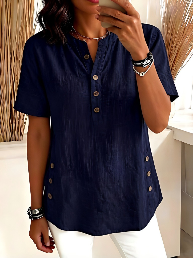 Womens Casual Loose-fitting Pullover Short-sleeve Top