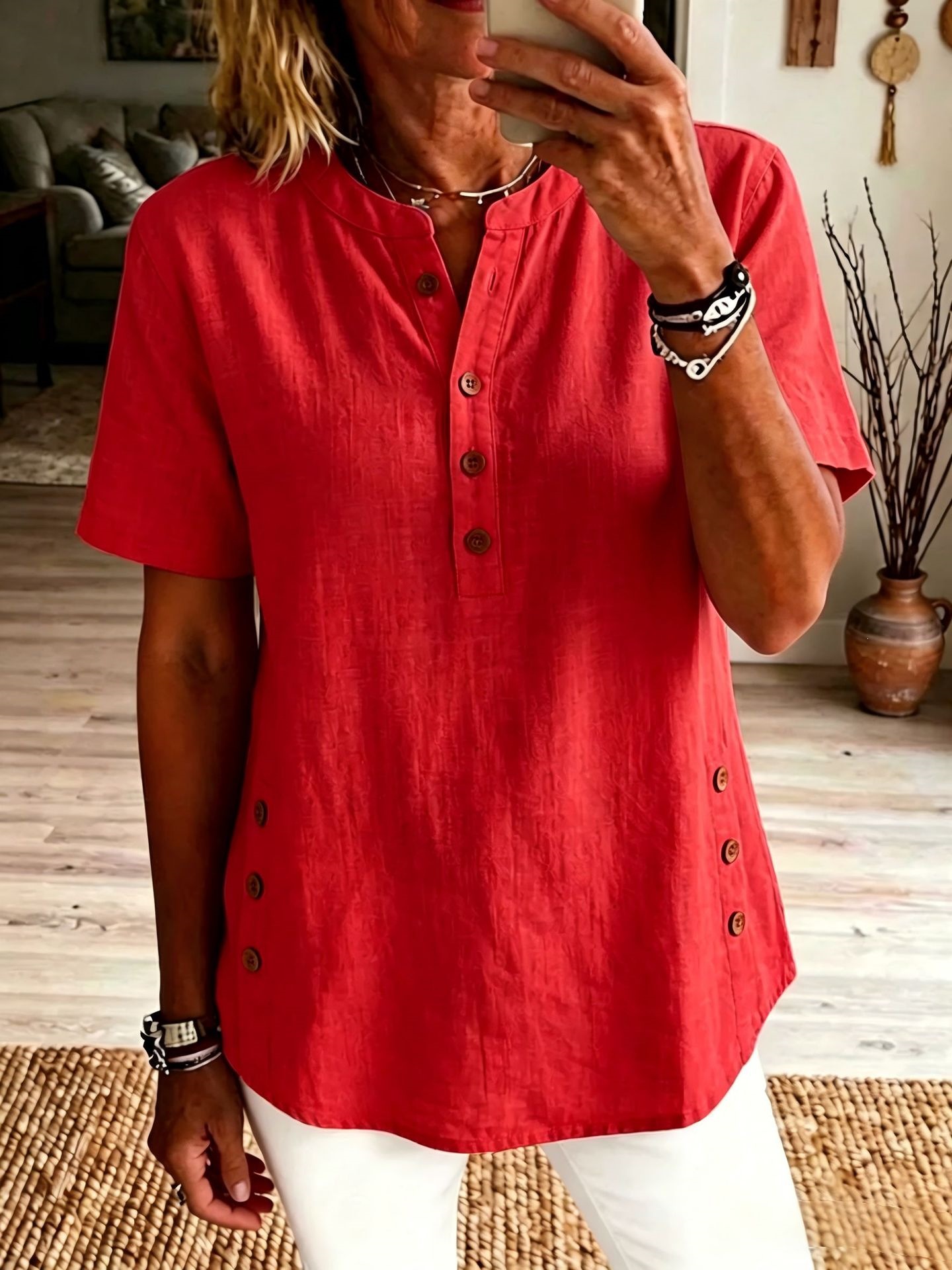 Womens Casual Loose-fitting Pullover Short-sleeve Top