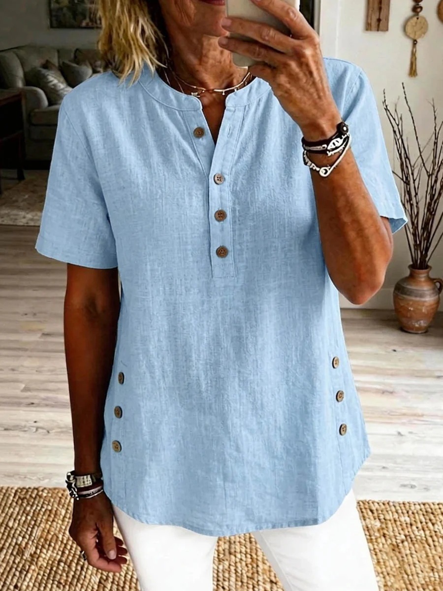 Womens Casual Loose-fitting Pullover Short-sleeve Top