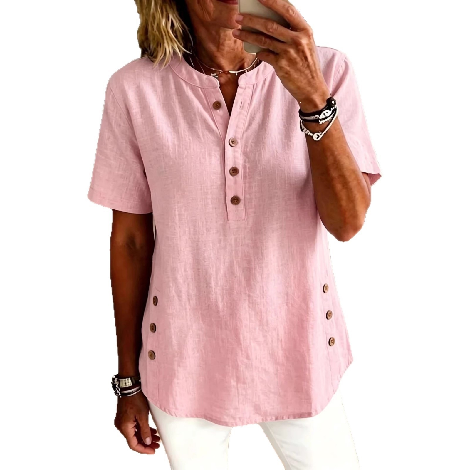 Womens Casual Loose-fitting Pullover Short-sleeve Top