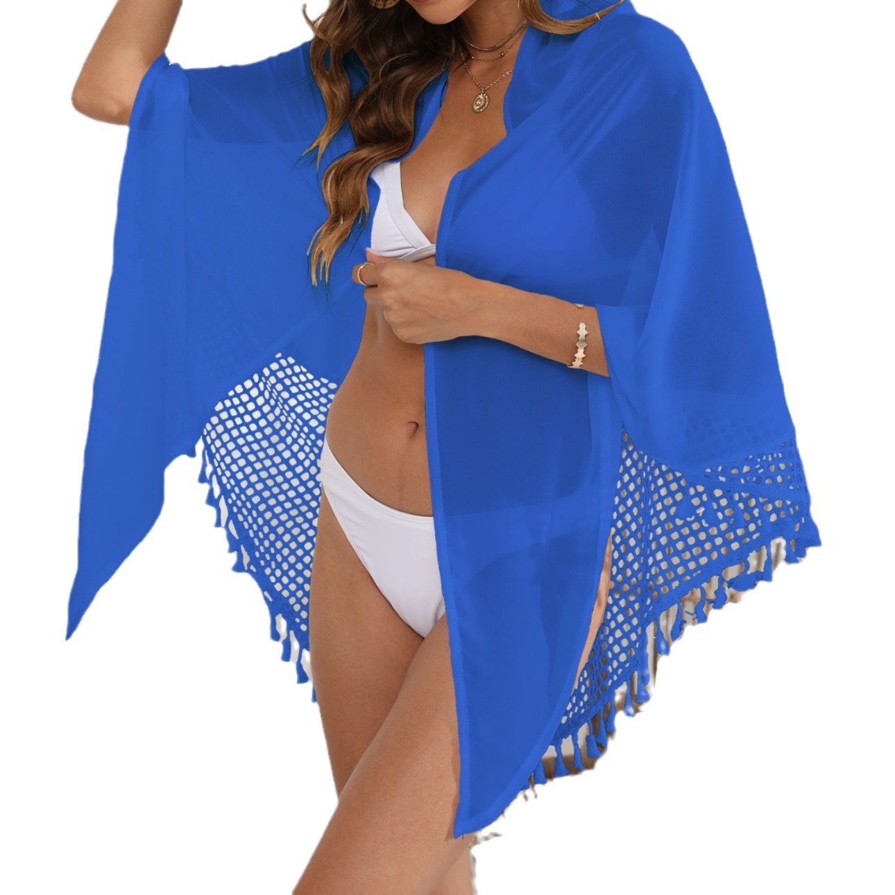 Womens Chiffon Patchwork Mesh Tassel One-piece Strap Midi Skirt
