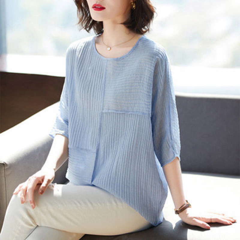 Womens Chiffon Short-sleeve Fashionable Western-style Blouse