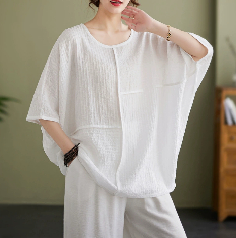 Womens Chiffon Short-sleeve Fashionable Western-style Blouse
