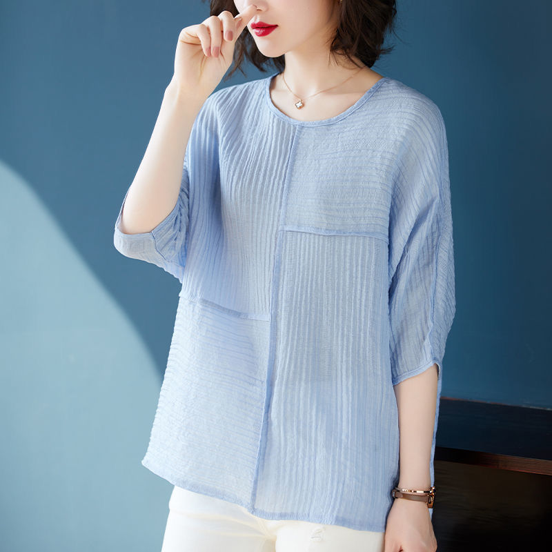 Womens Chiffon Short-sleeve Fashionable Western-style Blouse