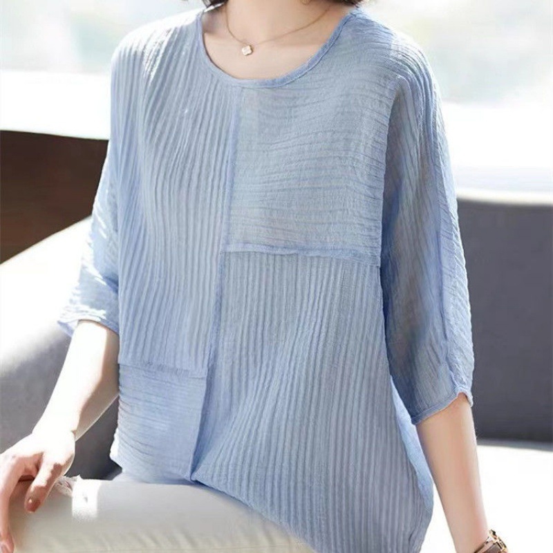 Womens Chiffon Short-sleeve Fashionable Western-style Blouse