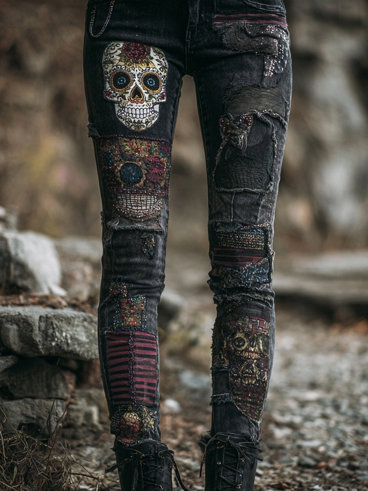 Womens Denim Jeans Womens Trousers With Colorful 3D Floral Prints