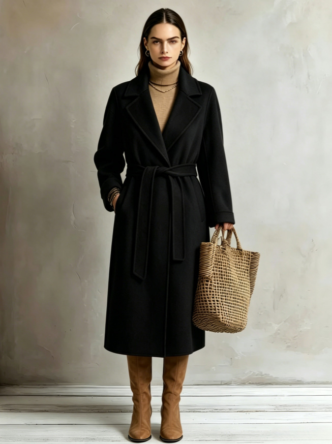 Womens Elegant Long Lapel Coat For Casual And Commute Wear