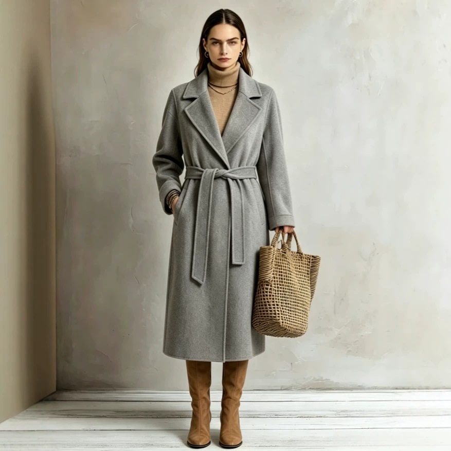 Womens Elegant Long Lapel Coat For Casual And Commute Wear
