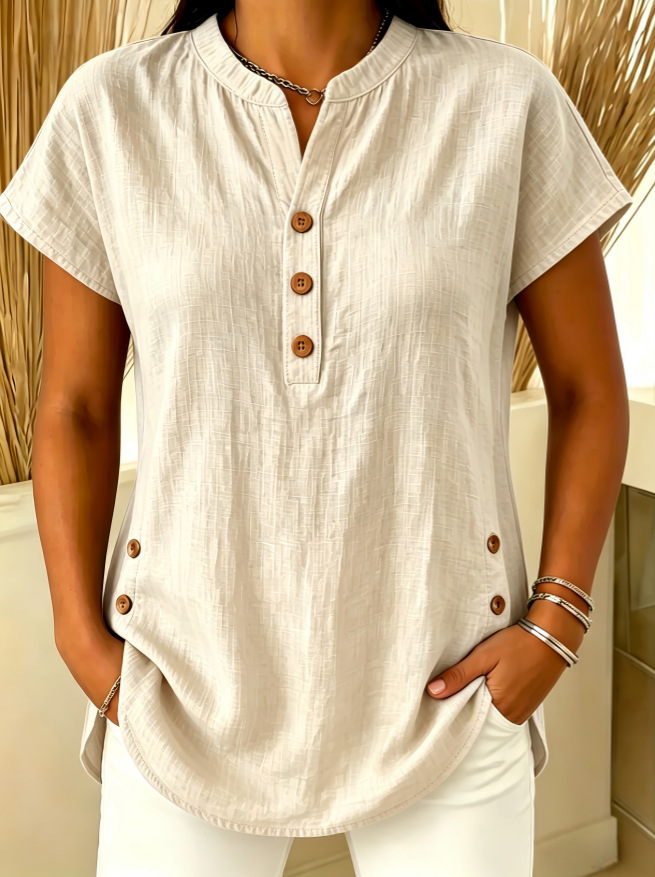 Womens Fashion Plus-Size Casual V-Neck Button-Up Shirt