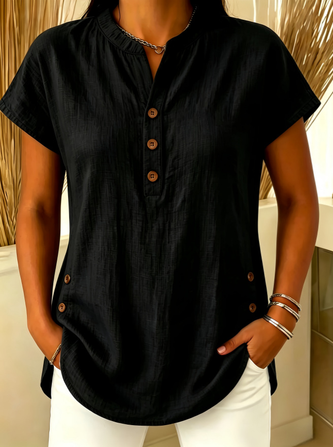Womens Fashion Plus-Size Casual V-Neck Button-Up Shirt