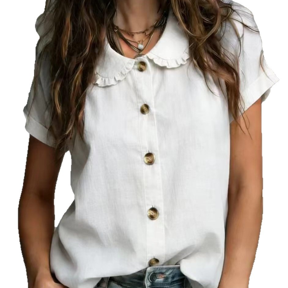Womens Fashionable Casual Solid-Color Button-Up Shirt