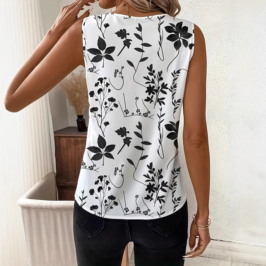 Womens Fashionable Floral-print Sleeveless Top