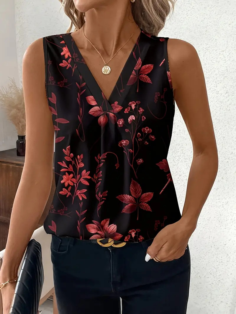 Womens Fashionable Floral-print Sleeveless Top