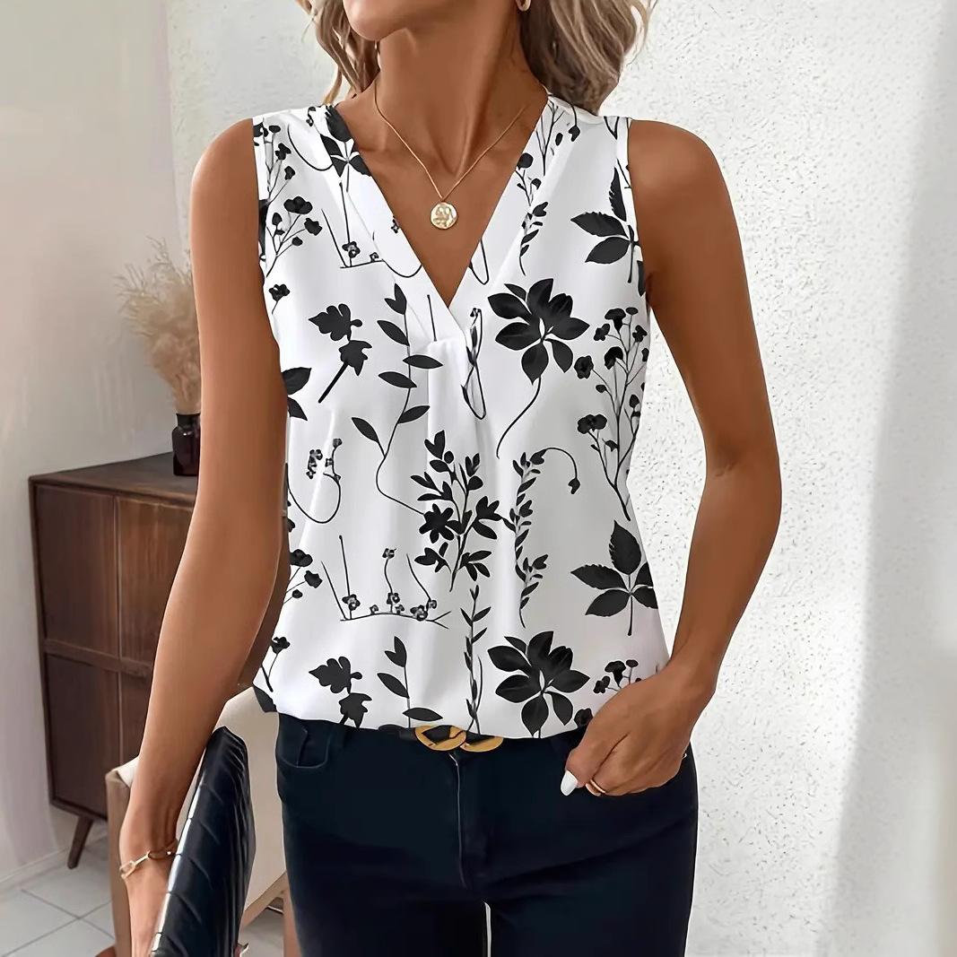 Womens Fashionable Floral-print Sleeveless Top
