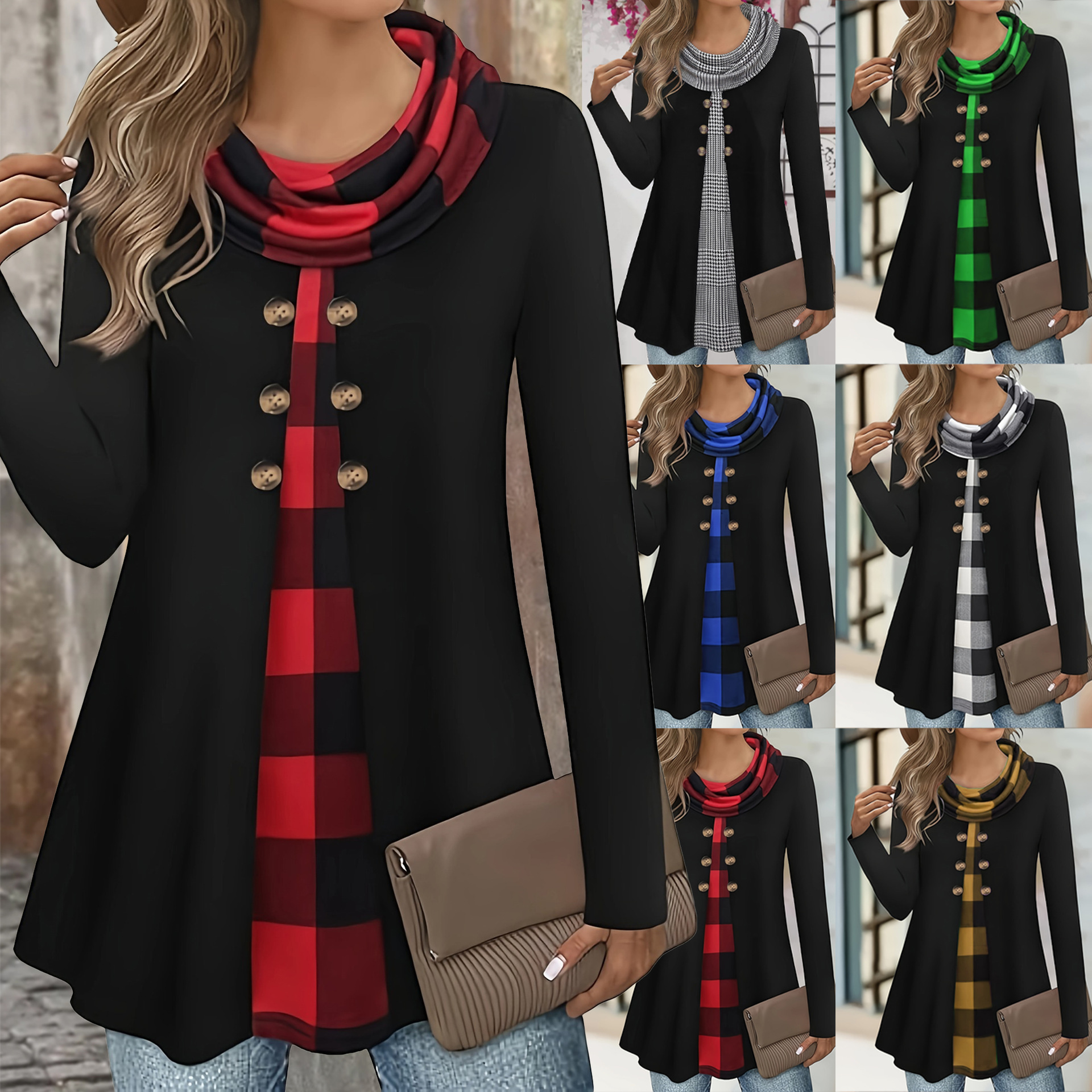 Top de manga larga con retales informal y holgado a la moda para mujer