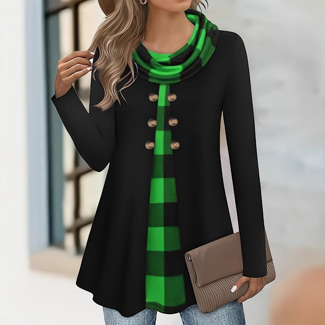 Top de manga larga con retales informal y holgado a la moda para mujer