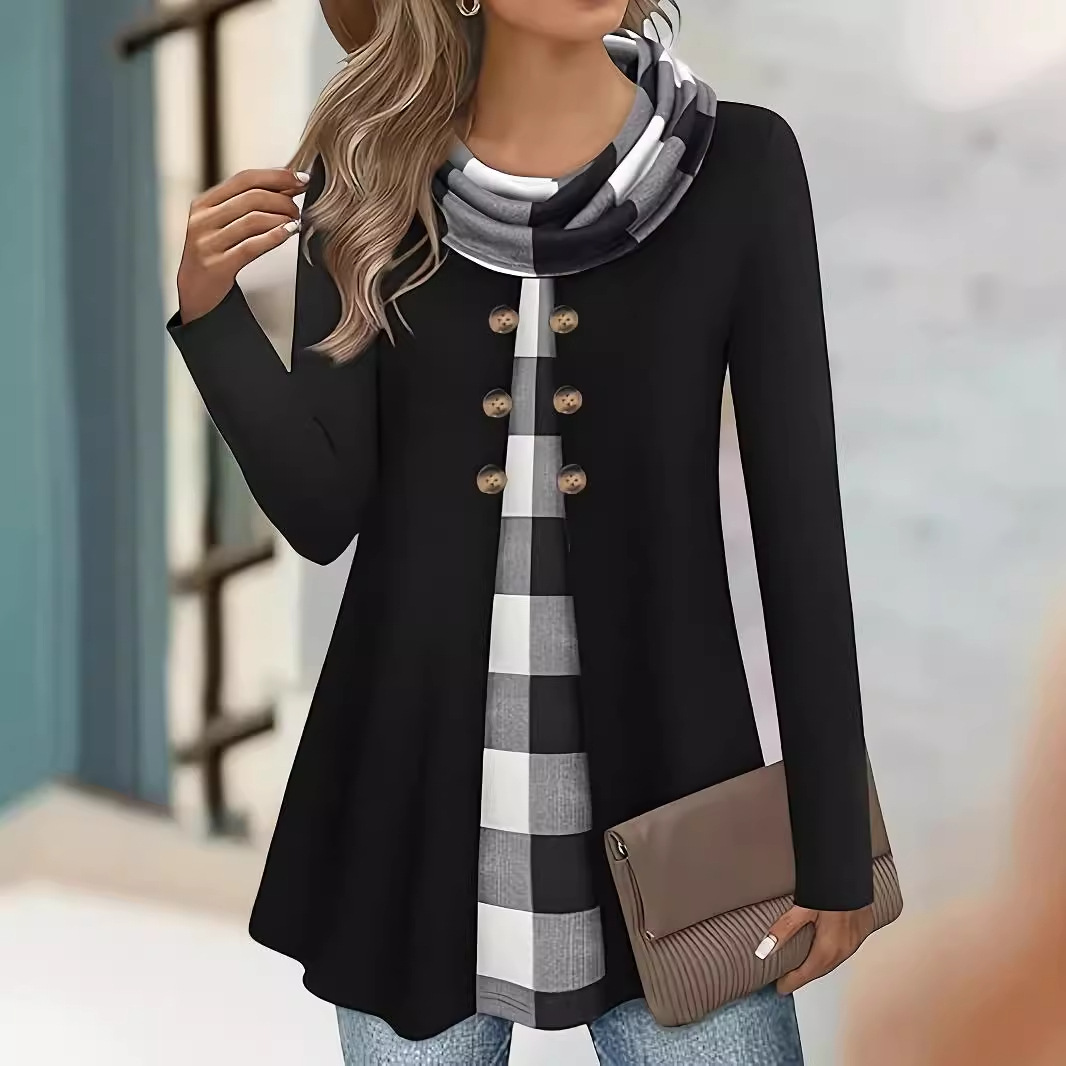 Top de manga larga con retales informal y holgado a la moda para mujer