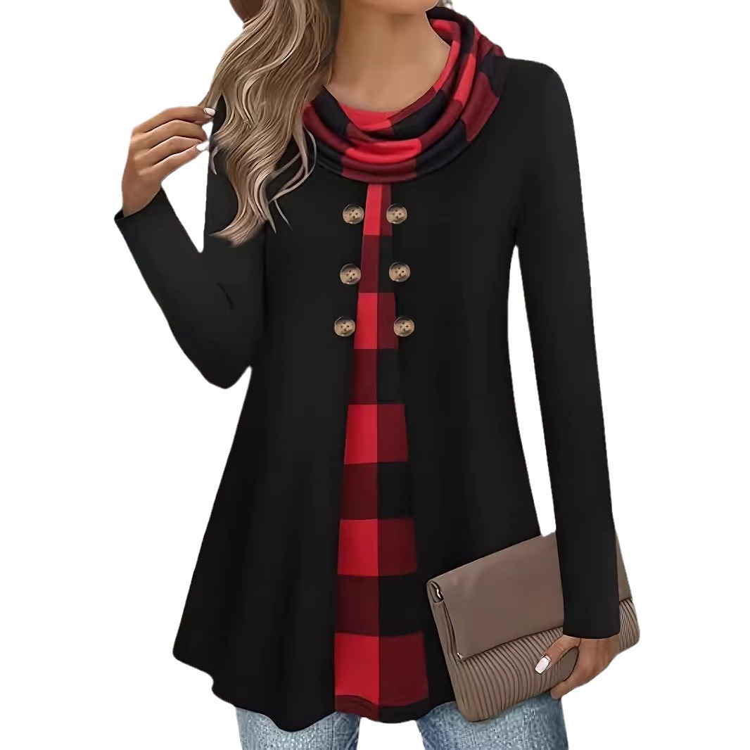 Top de manga larga con retales informal y holgado a la moda para mujer