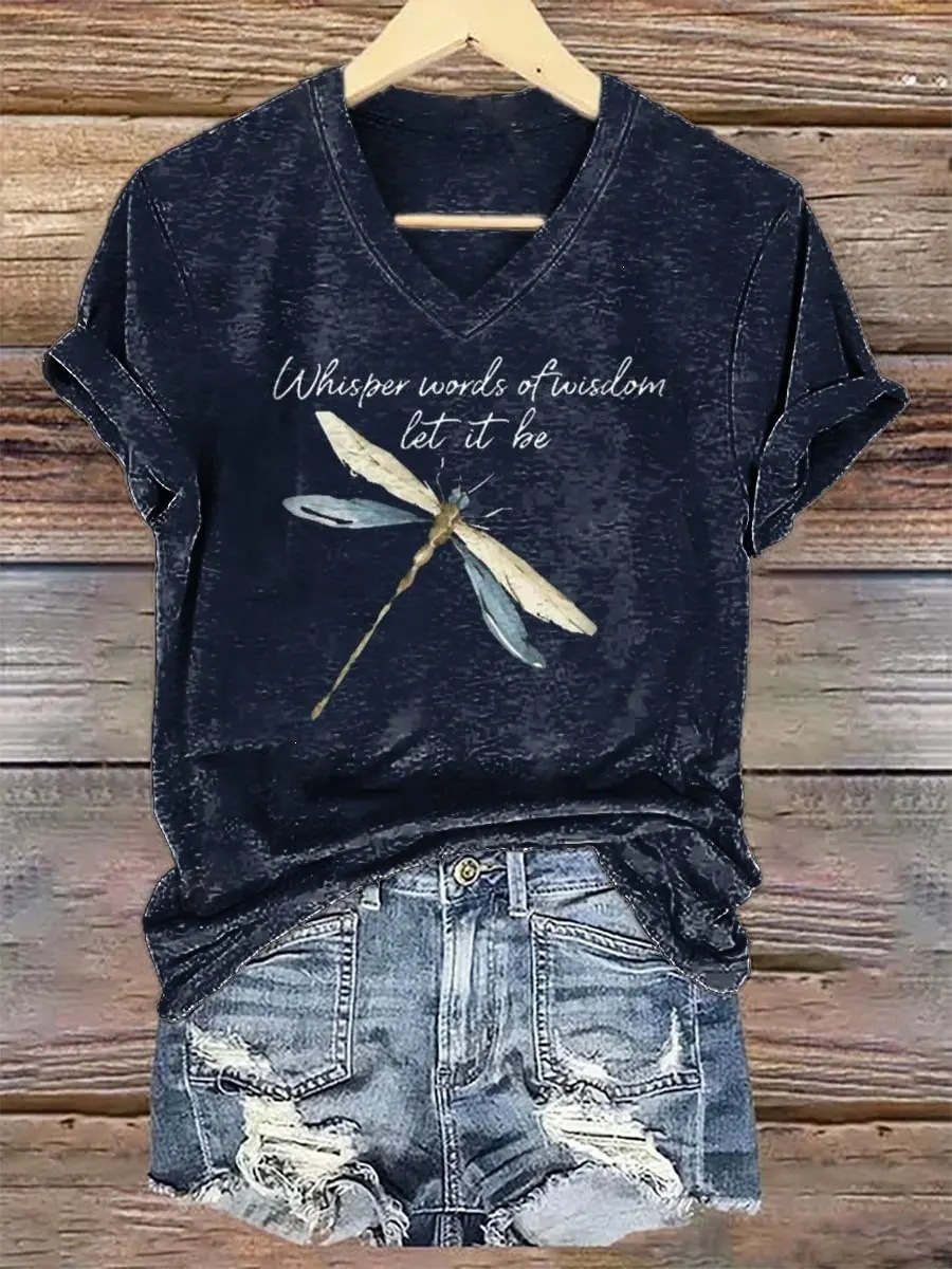 Womens Fashionable Loose-fit Casual V-neck Short-sleeve Top