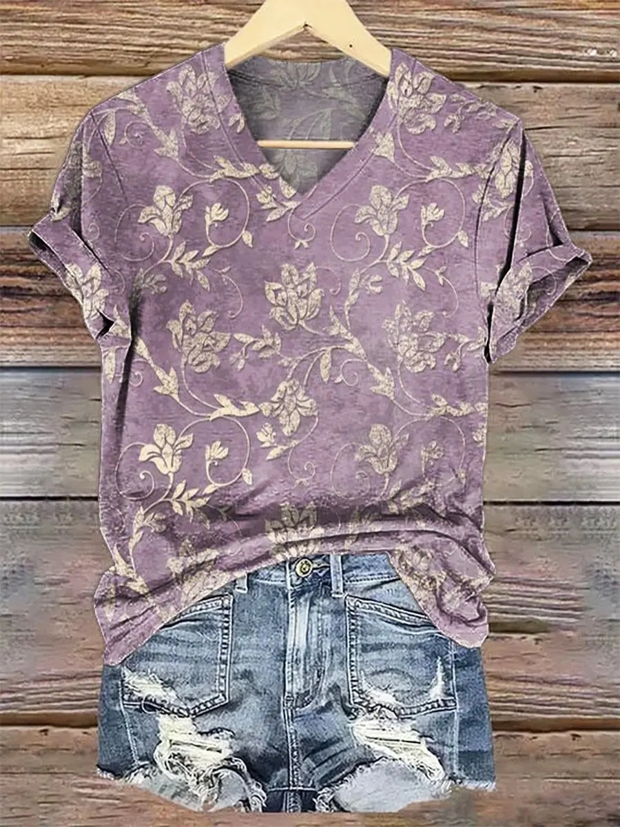 Womens Fashionable Loose-fit Casual V-neck Short-sleeve Top