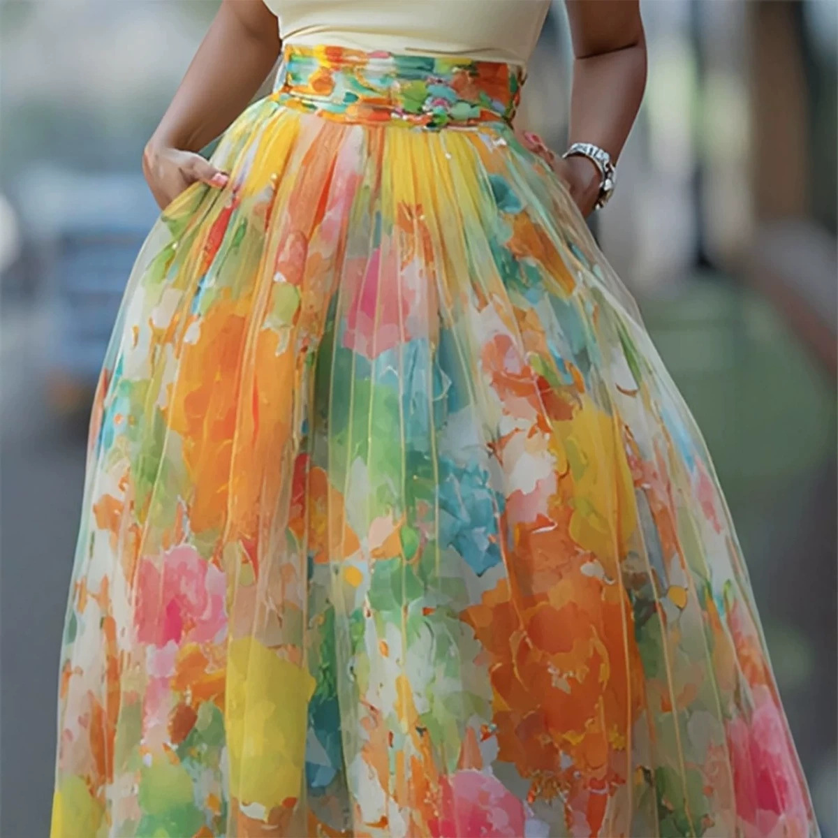 Womens Fashionable Printed Flared Skirt