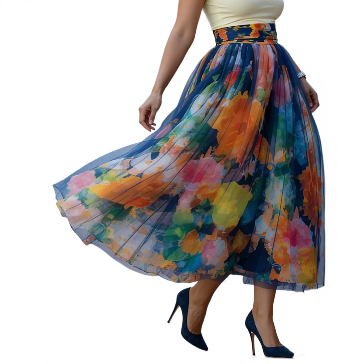Womens Fashionable Printed Flared Skirt